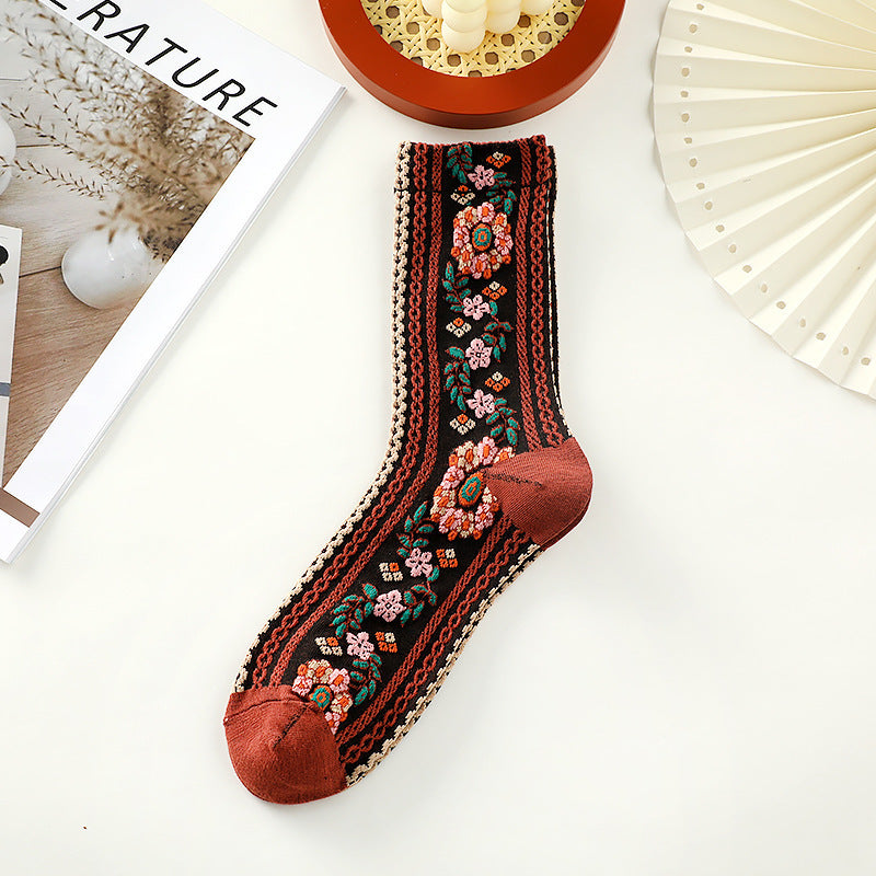 Small Floral Socks Women's Retro Mid-calf Length Socks