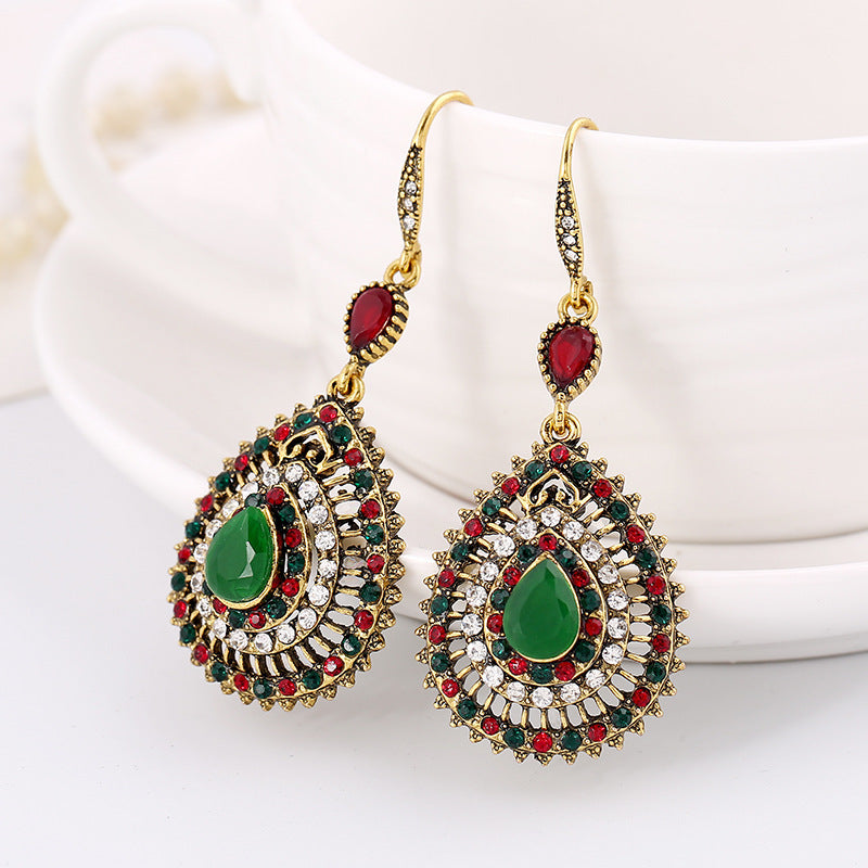 Ethnic Style Full Diamond Drop-shaped Alloy Earrings
