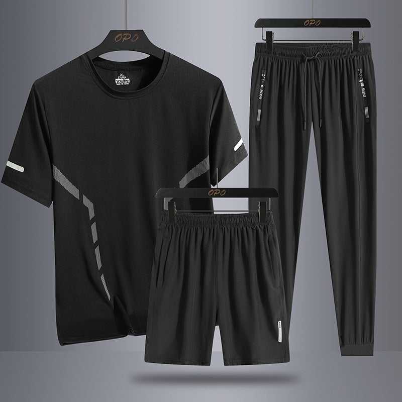 Men's Sports Short Sleeve Pants Three-piece Thin Breathable