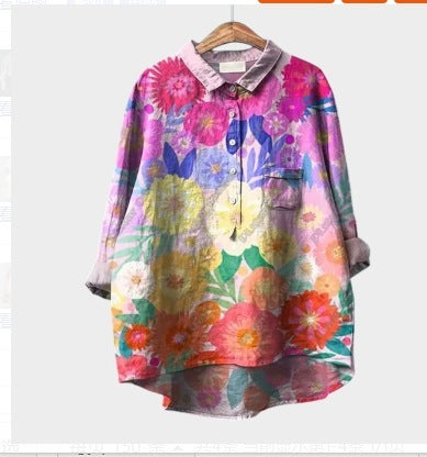 New Leisure Vacation Animal Print Hawaiian Long Sleeved Shirt