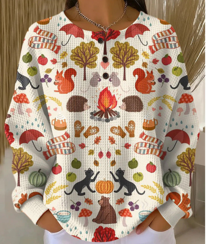 Womens Plaid Pumpkin Floral Butterfly Print Hoodie With Buttons