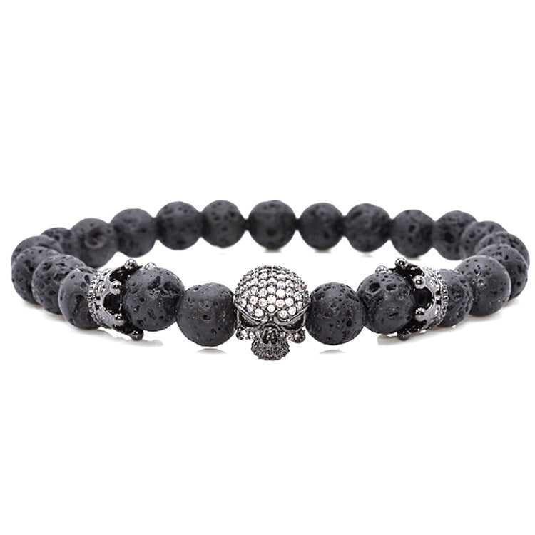 Design Volcanic Rock Beaded Crown Zircon Bracelet