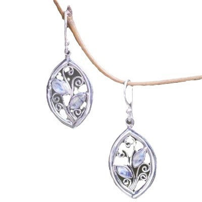 Europe And America Creative Leaves Embedded Colorful Moonstone Earrings Women