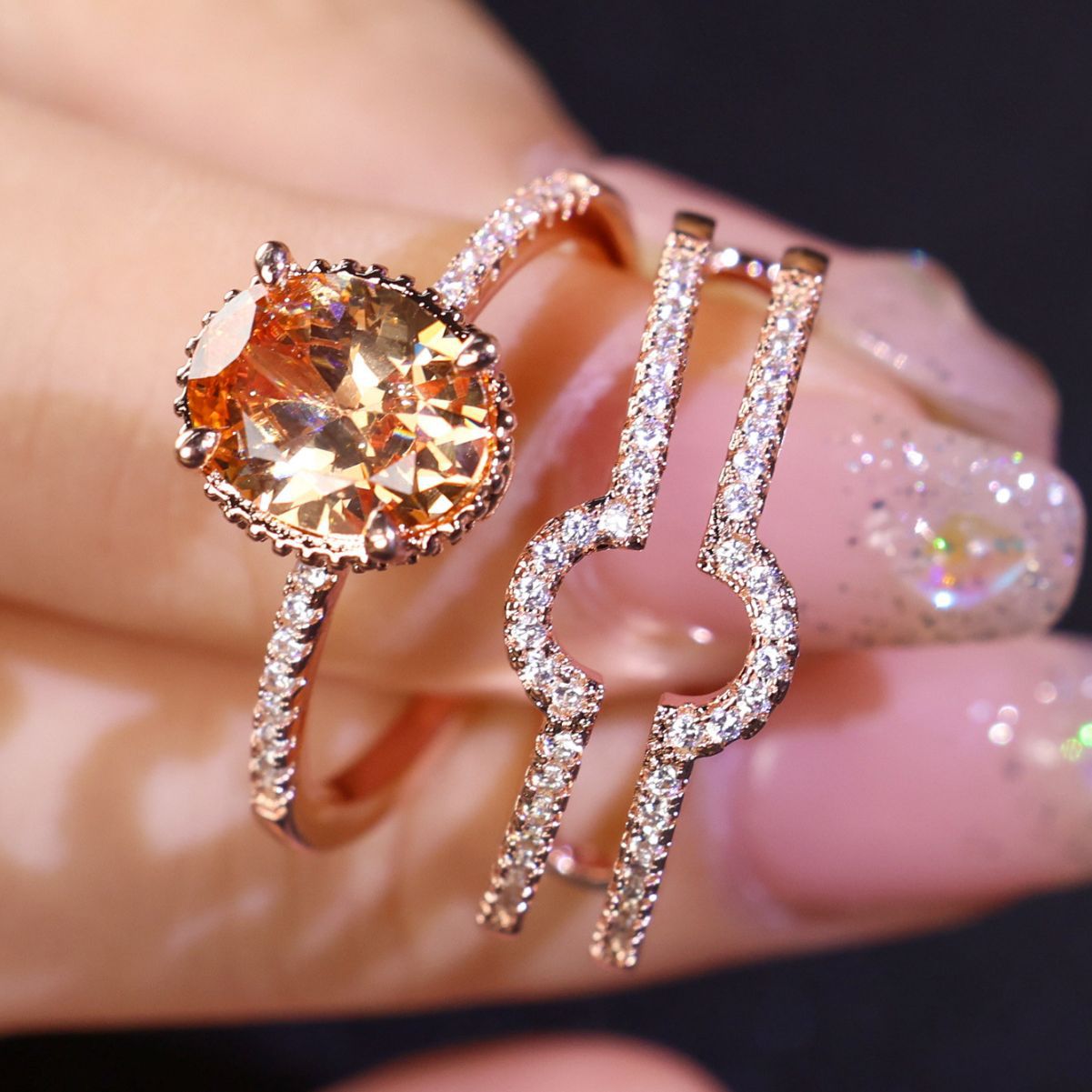 Women's Round Diamond Ring Set Refined And Simple Personality Ring