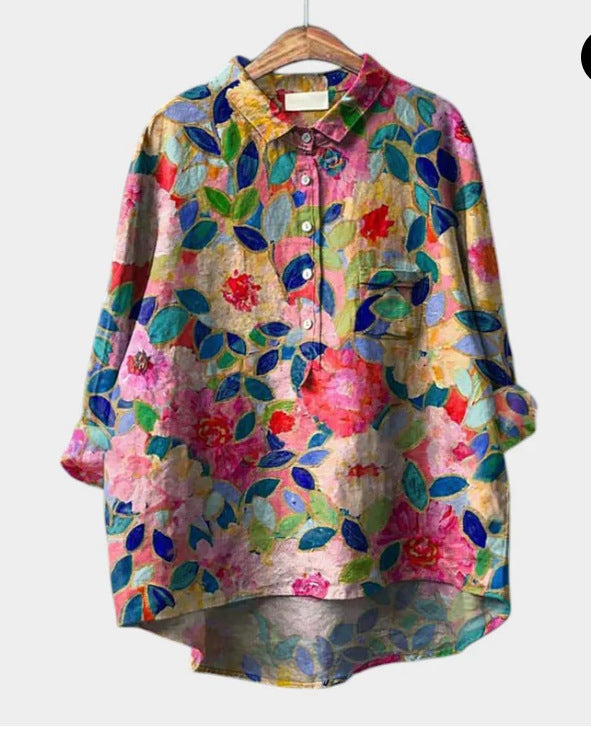 New Leisure Vacation Animal Print Hawaiian Long Sleeved Shirt