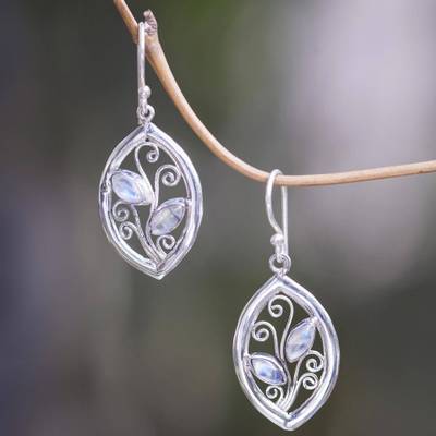 Europe And America Creative Leaves Embedded Colorful Moonstone Earrings Women