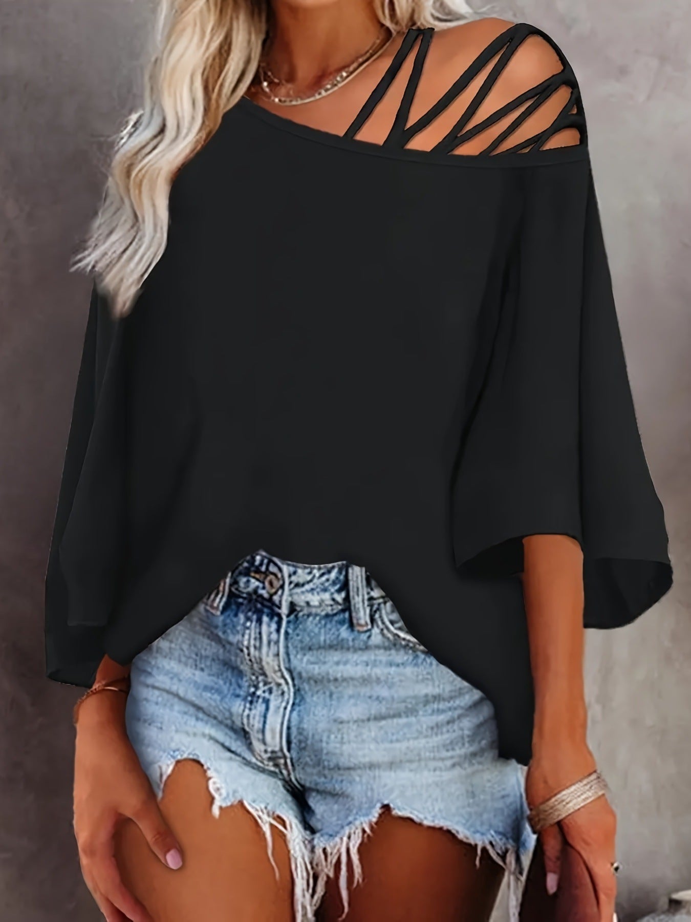 Women's Summer Off-the-shoulder Solid Color Loose Top