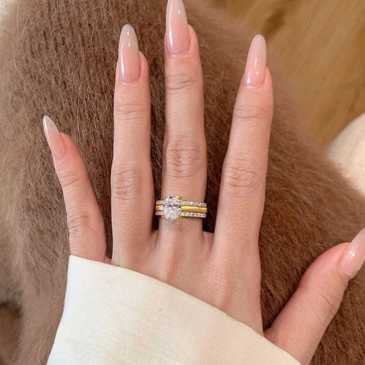 Brushed Row Diamond Ring Light Luxury One Two-in-one