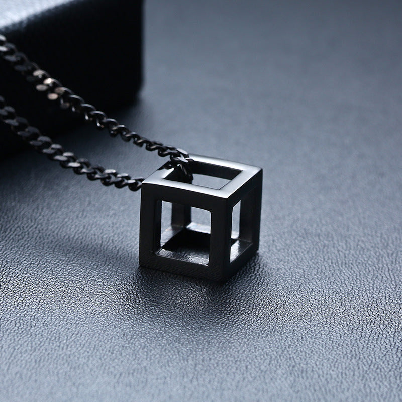 Titanium Steel Black Triangle Square Necklace