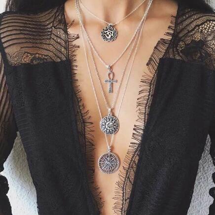 Multi-layer pendant long necklace