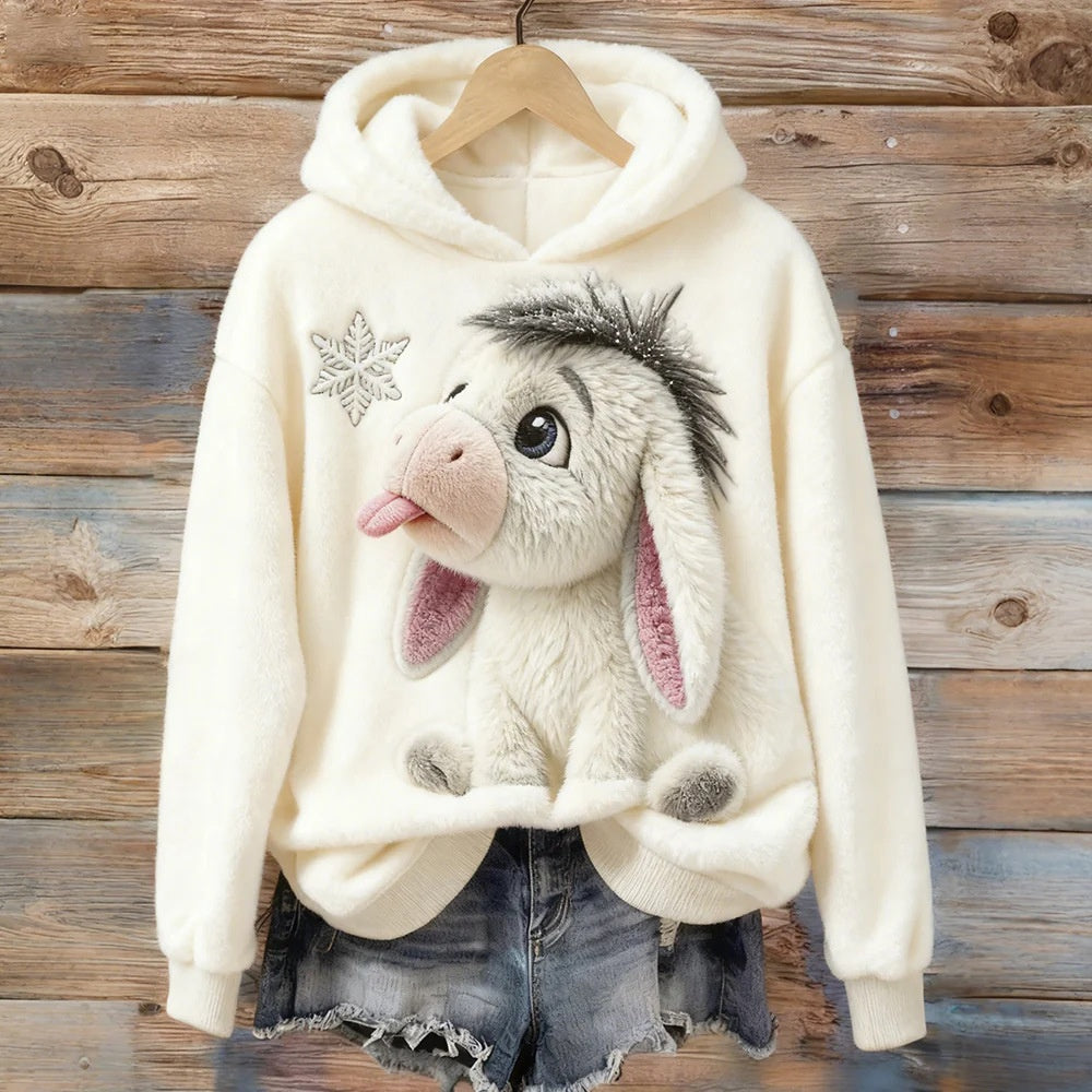 Womens Printed Hoodie Solid-Color Hooded Sweatshirt Top