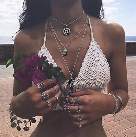 Multi-layer pendant long necklace