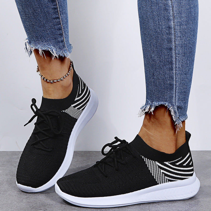 Knitted Elastic Breathable Flat Casual Mesh Shoes Women's Single Shoes