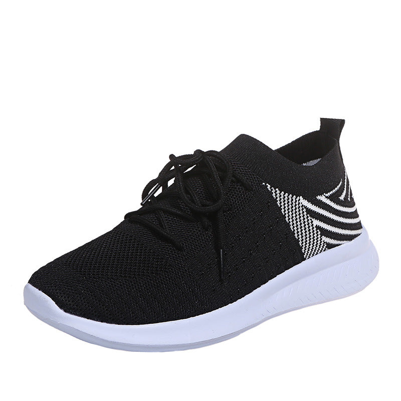 Knitted Elastic Breathable Flat Casual Mesh Shoes Women's Single Shoes
