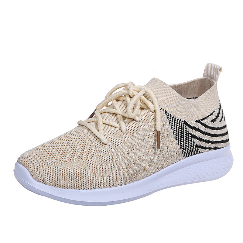 Knitted Elastic Breathable Flat Casual Mesh Shoes Women's Single Shoes