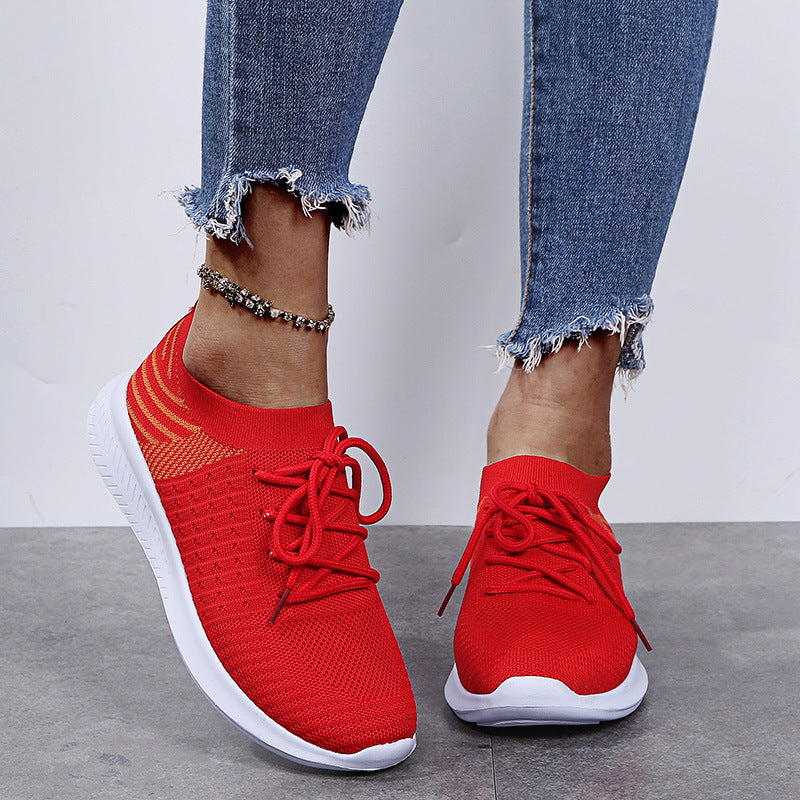 Knitted Elastic Breathable Flat Casual Mesh Shoes Women's Single Shoes