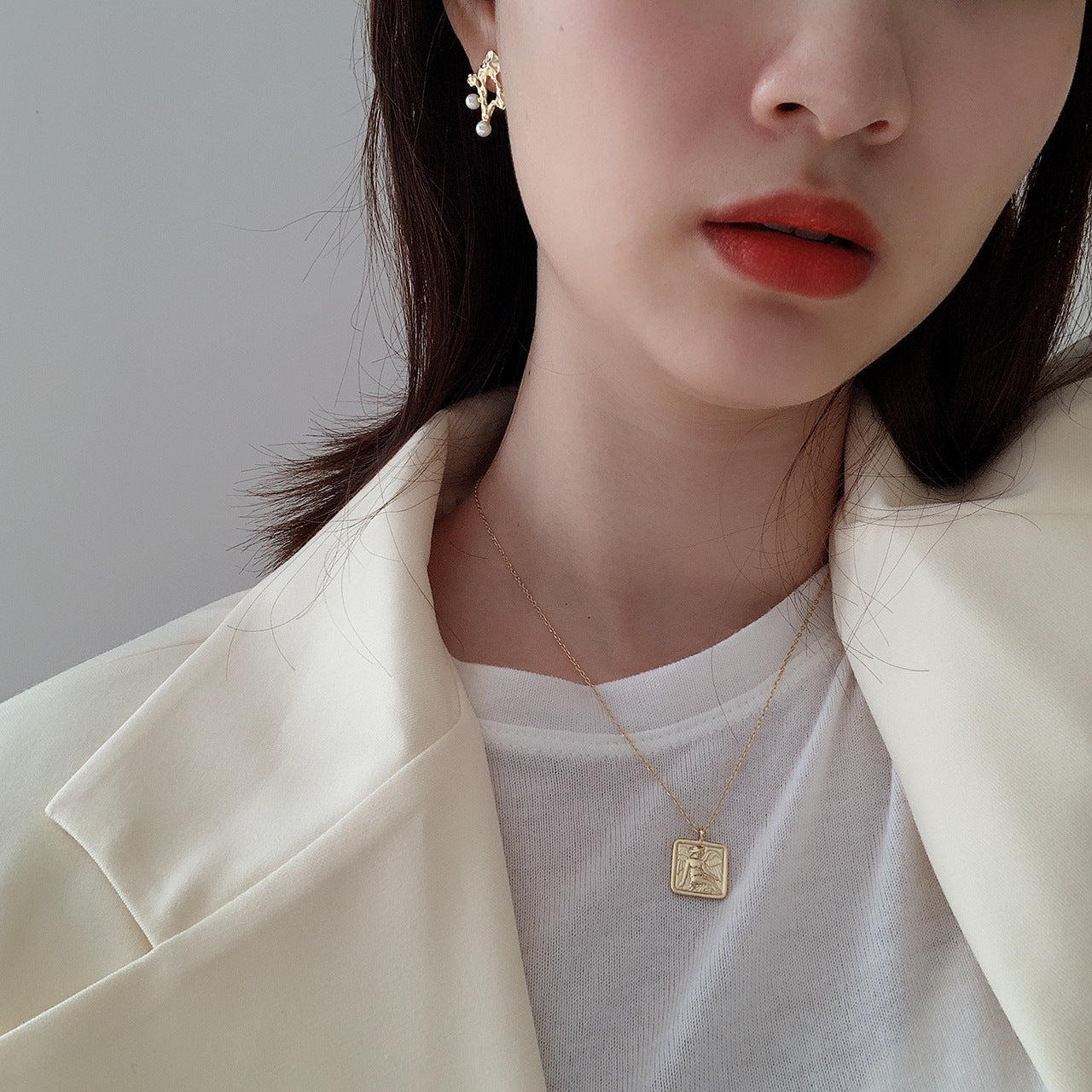 The Same S925 Sterling Silver Necklace Retro Square Necklace Pendant