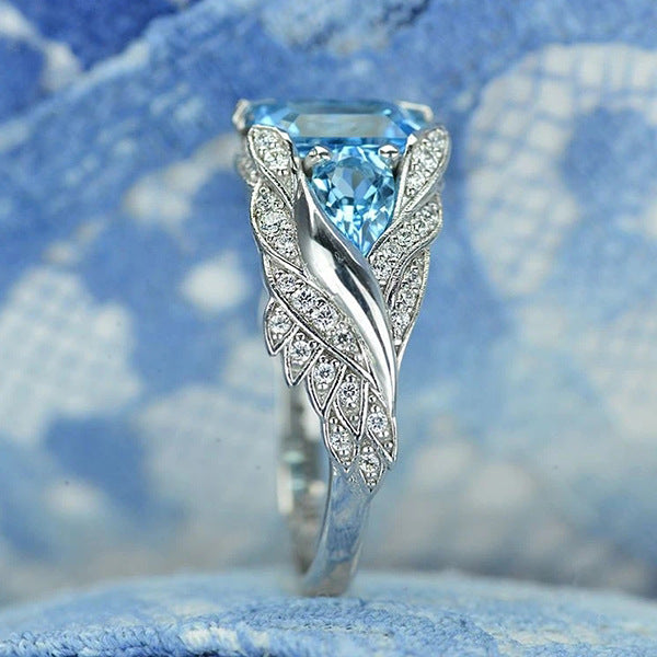 Blue Square Gem Female Ring Popular Ornament