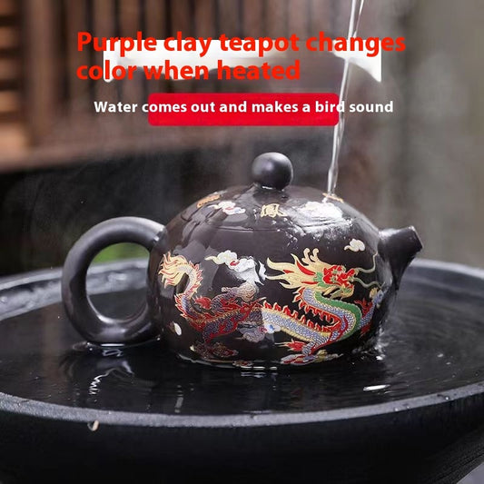 Chinese Style Hot Dragon And Phoenix Purple Sand Teapot