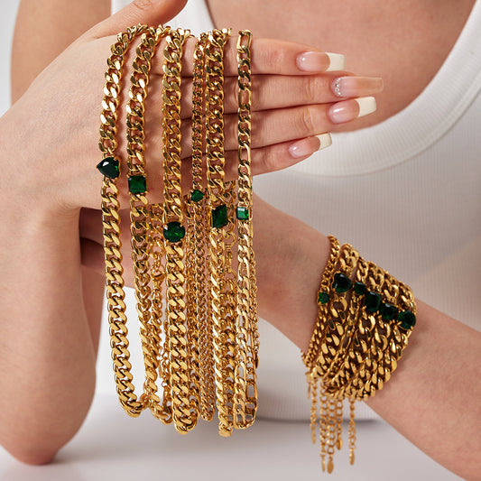 Gold-plated Inlaid Zircon Light Luxury Non-fading Stainless Steel Bracelet Necklace