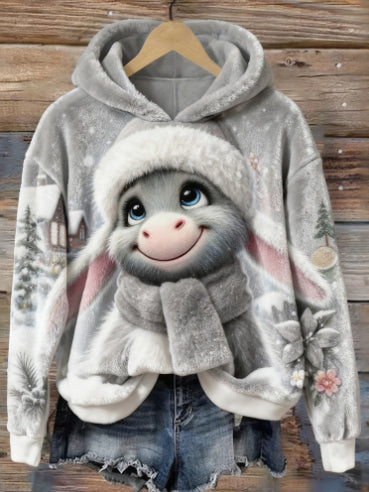 Womens Printed Hoodie Solid-Color Hooded Sweatshirt Top