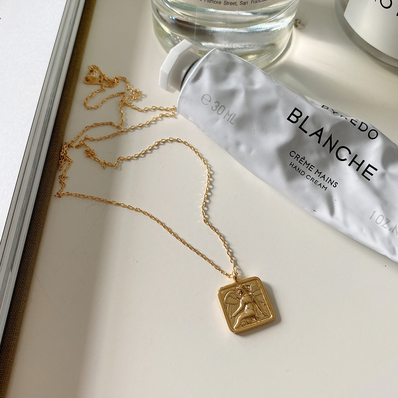 The Same S925 Sterling Silver Necklace Retro Square Necklace Pendant