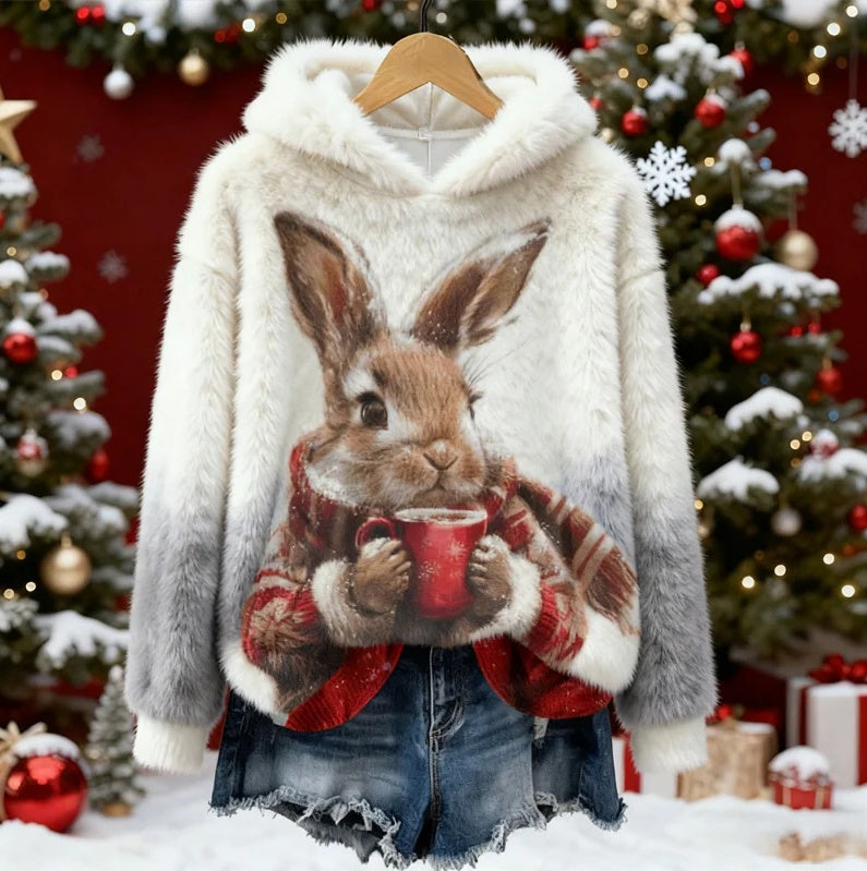 Womens Printed Hoodie Solid-Color Hooded Sweatshirt Top