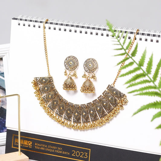 Ethnic Style Bohemian Water Ripple Necklace And Earrings Suite Ladies