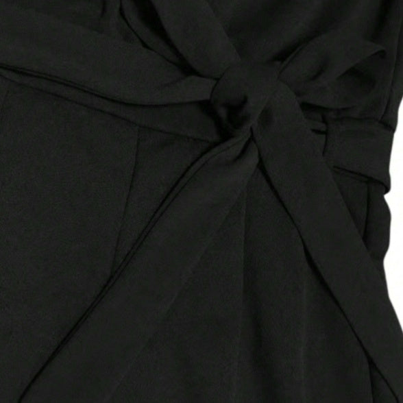 Women's Solid Color Long Sleeved Slim Fitting Jumpsuit With Strap Design