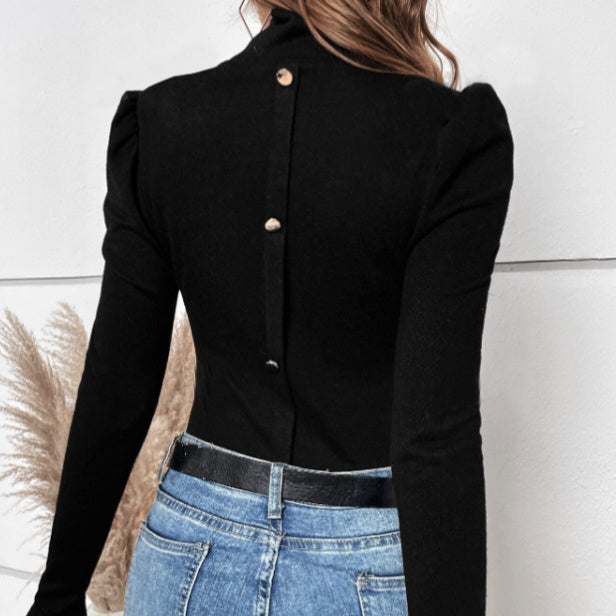 Women's Solid Color High Neck, Long Sleeved T-shirt