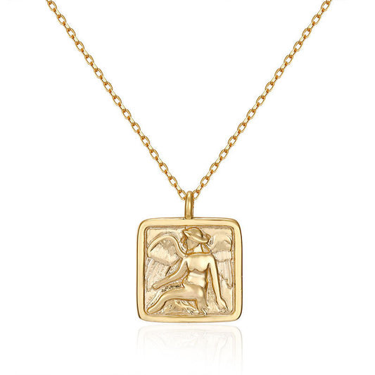 The Same S925 Sterling Silver Necklace Retro Square Necklace Pendant