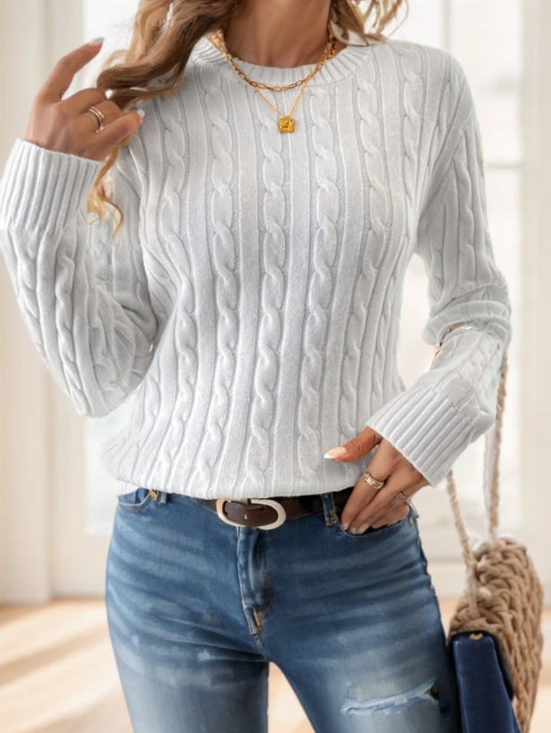 Solid Color Crew Neck Pullover Sweater