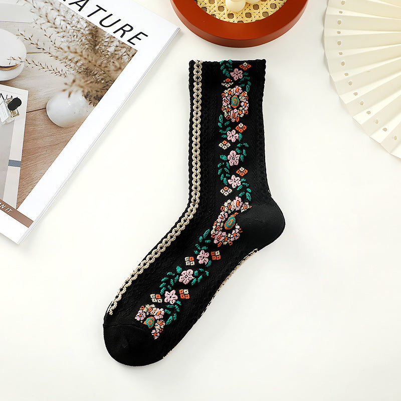 Small Floral Socks Women's Retro Mid-calf Length Socks