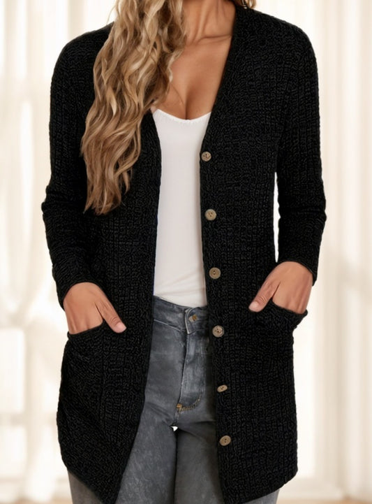 A Solid-colored Long-sleeved Coat For Ladies