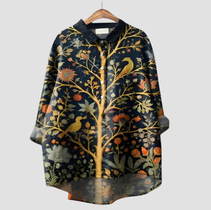 New Leisure Vacation Animal Print Hawaiian Long Sleeved Shirt