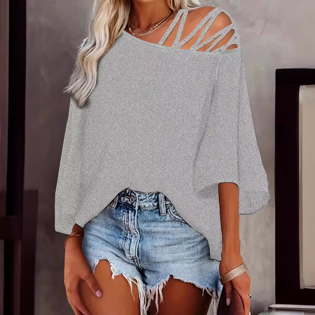 Women's Summer Off-the-shoulder Solid Color Loose Top