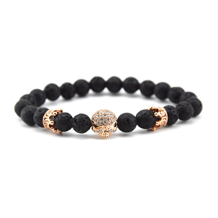 Design Volcanic Rock Beaded Crown Zircon Bracelet