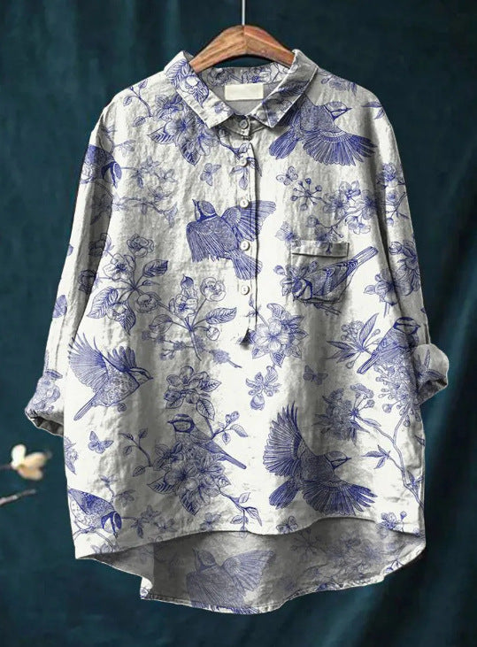 New Leisure Vacation Animal Print Hawaiian Long Sleeved Shirt
