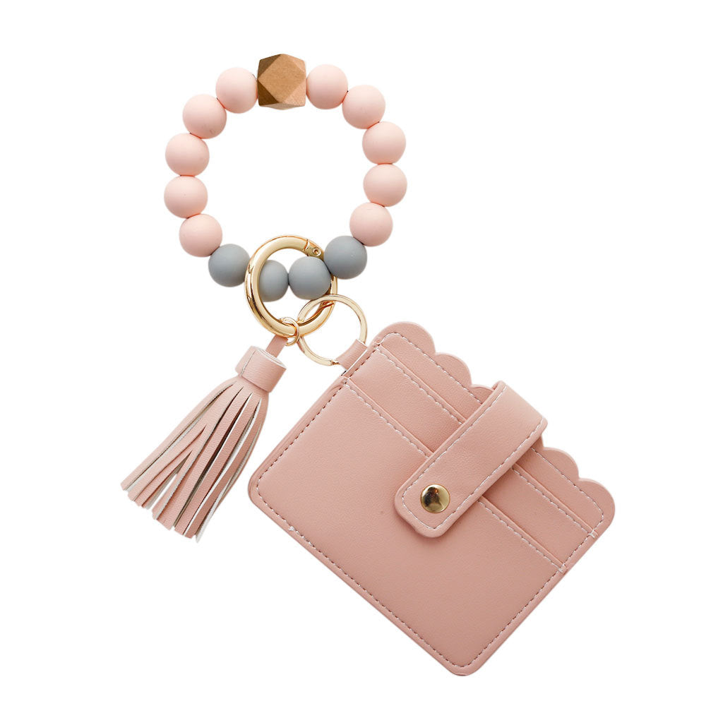 PU Tassel Card Case Silicone Bracelet Key Ring