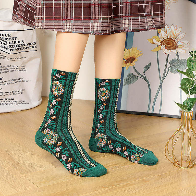 Small Floral Socks Women's Retro Mid-calf Length Socks
