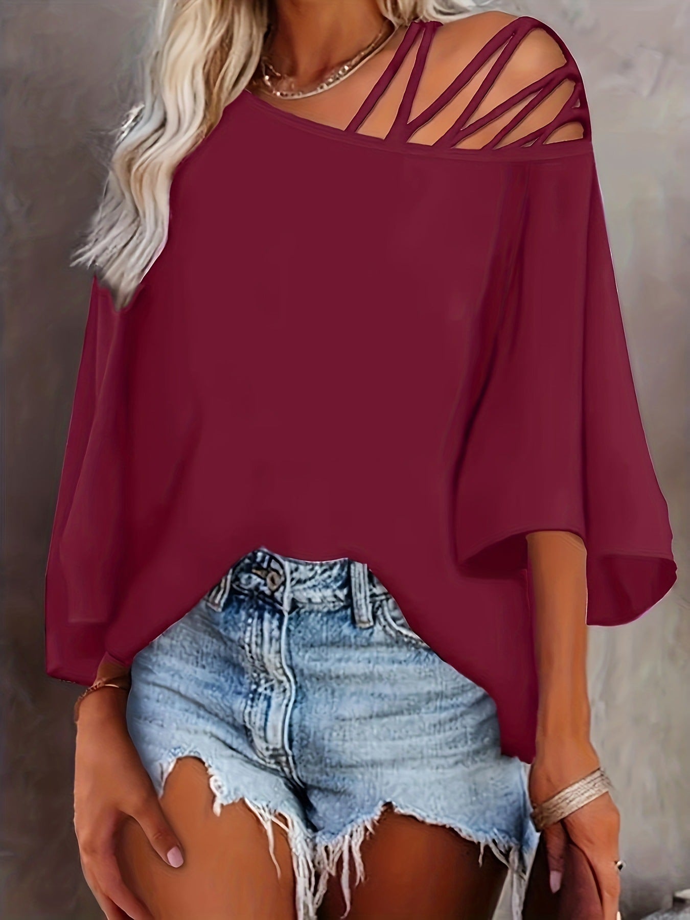 Women's Summer Off-the-shoulder Solid Color Loose Top