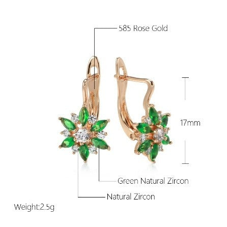 Flower Earring Ear Clip Green Zircon Ornament