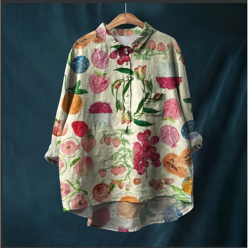 New Leisure Vacation Animal Print Hawaiian Long Sleeved Shirt