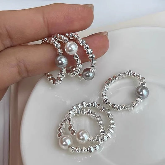 Irregular Silver Pearl Ring