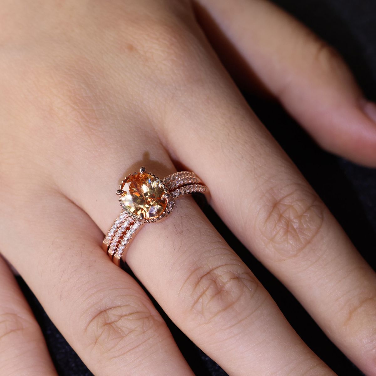 Women's Round Diamond Ring Set Refined And Simple Personality Ring