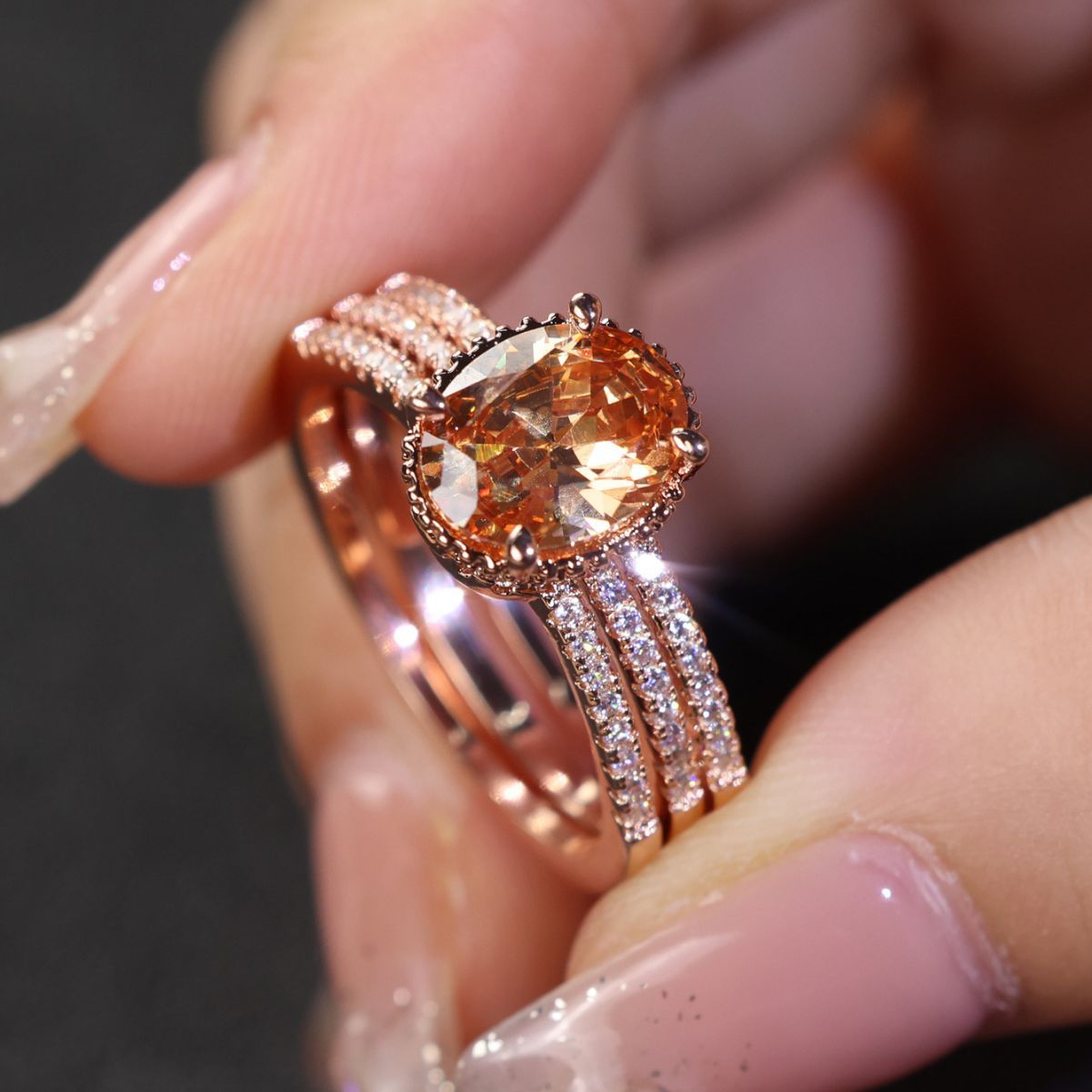 Women's Round Diamond Ring Set Refined And Simple Personality Ring