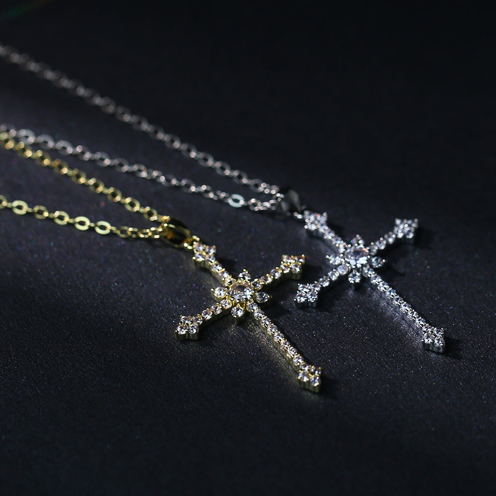 Diamond Asterism Cross Pendant Necklace