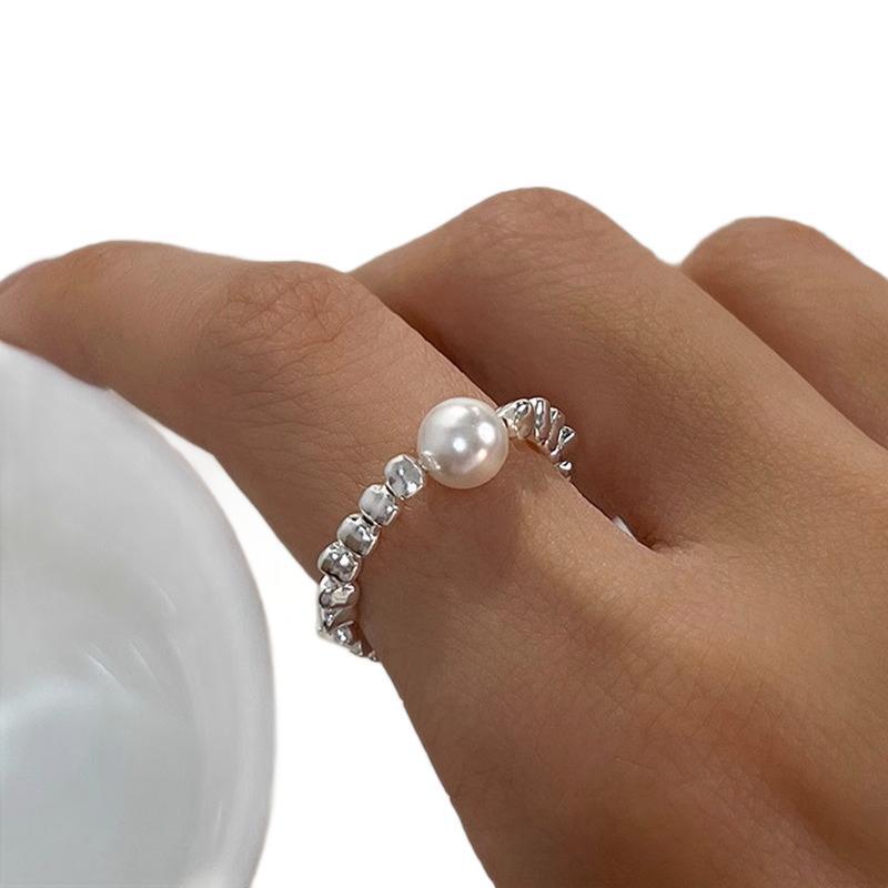 Irregular Silver Pearl Ring