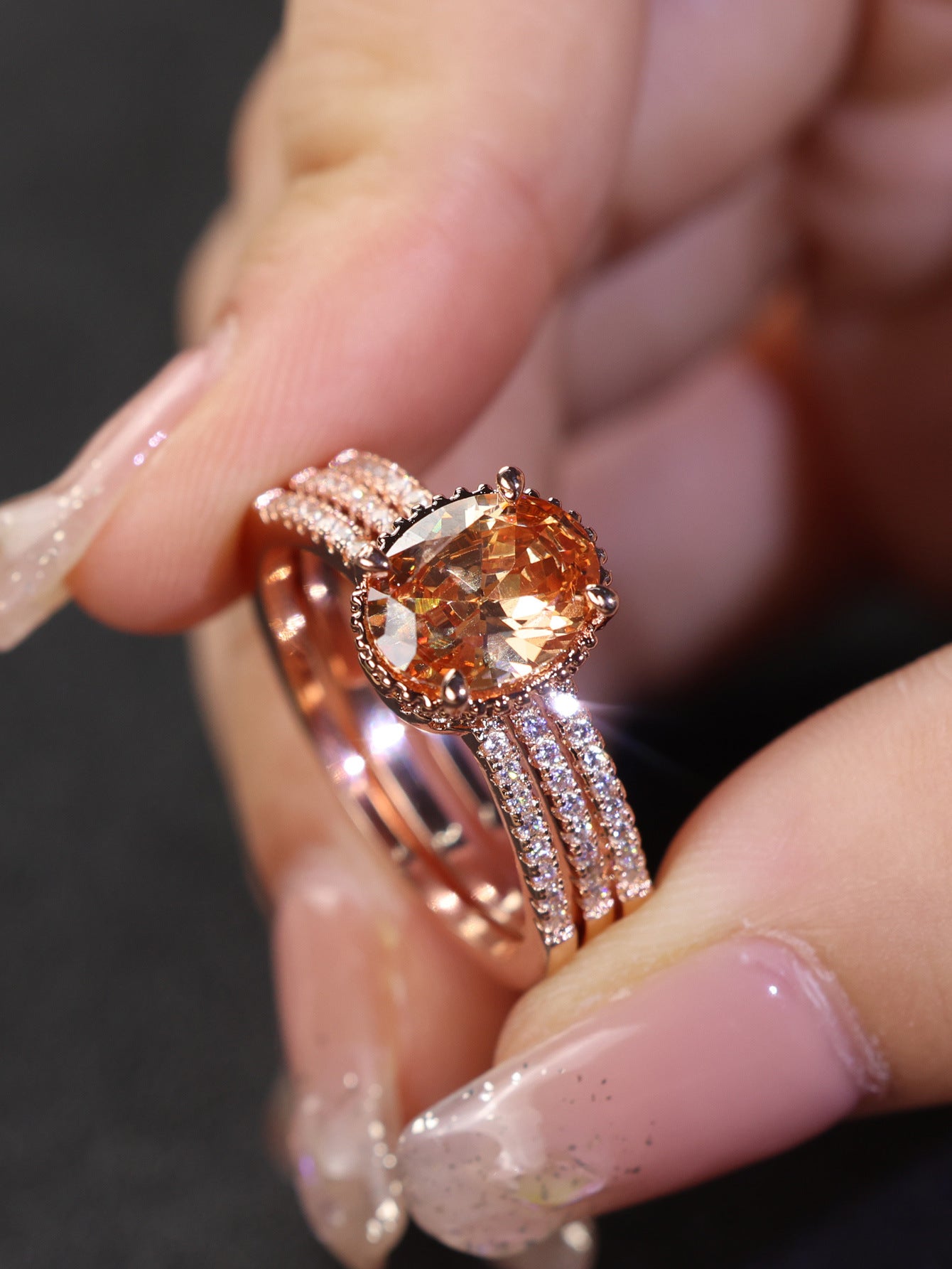 Women's Round Diamond Ring Set Refined And Simple Personality Ring