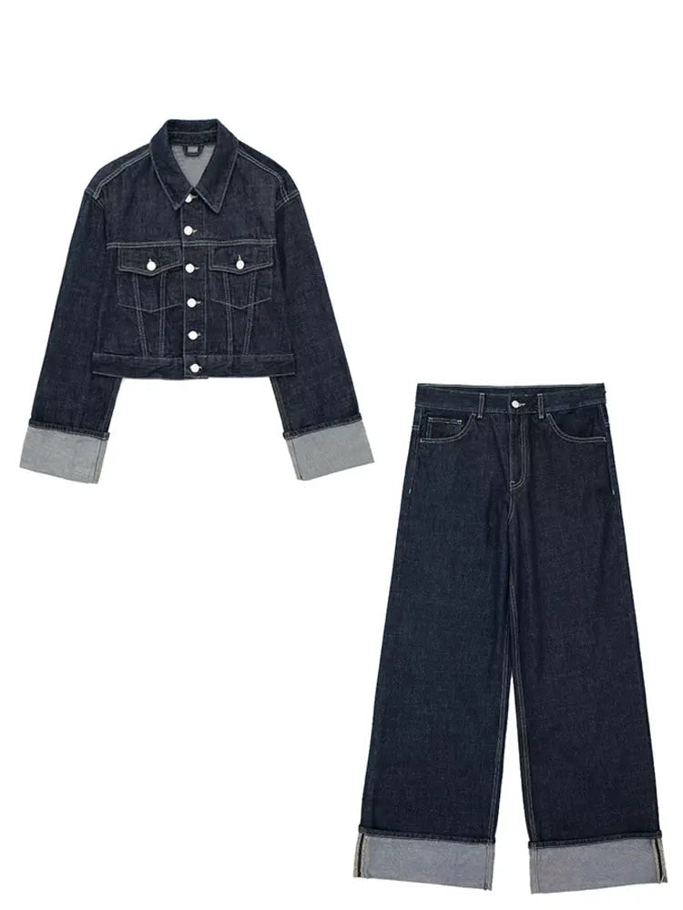 Women Vintage Denim Jacket Pant Sets